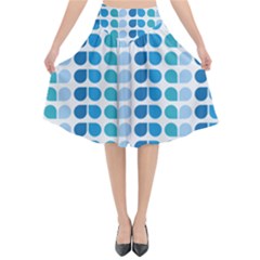 Blue Green Leaf Pattern Flared Midi Skirt by GardenOfOphir