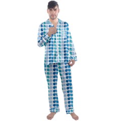 Blue Green Leaf Pattern Men s Long Sleeve Satin Pajamas Set by GardenOfOphir