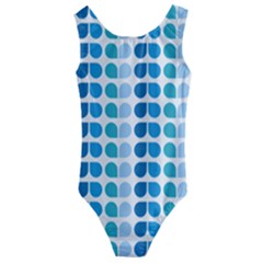 Blue Green Leaf Pattern Kids  Cut-out Back One Piece Swimsuit by GardenOfOphir