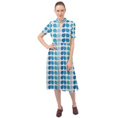 Blue Green Leaf Pattern Keyhole Neckline Chiffon Dress by GardenOfOphir