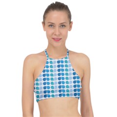 Blue Green Leaf Pattern Racer Front Bikini Top by GardenOfOphir