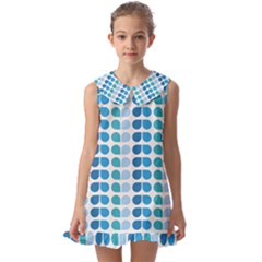 Blue Green Leaf Pattern Kids  Pilgrim Collar Ruffle Hem Dress by GardenOfOphir