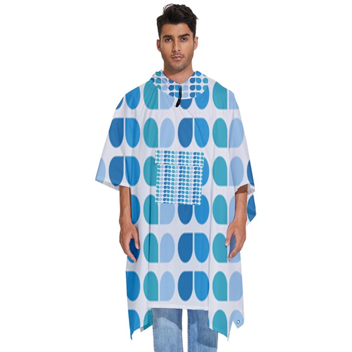 Blue Green Leaf Pattern Men s Hooded Rain Ponchos