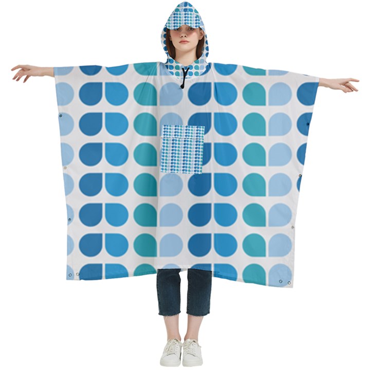 Blue Green Leaf Pattern Women s Hooded Rain Ponchos