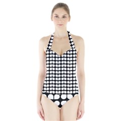 Black And White Leaf Pattern Halter Swimsuit by GardenOfOphir