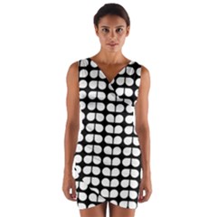 Black And White Leaf Pattern Wrap Front Bodycon Dress by GardenOfOphir