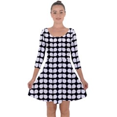 Black And White Leaf Pattern Quarter Sleeve Skater Dress by GardenOfOphir