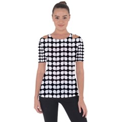 Black And White Leaf Pattern Shoulder Cut Out Short Sleeve Top by GardenOfOphir