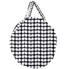 Black And White Leaf Pattern Giant Round Zipper Tote by GardenOfOphir