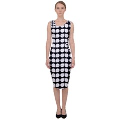 Black And White Leaf Pattern Sleeveless Pencil Dress by GardenOfOphir