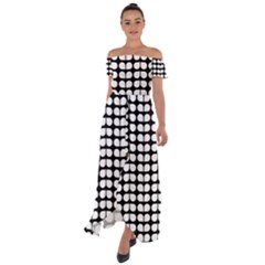 Black And White Leaf Pattern Off Shoulder Open Front Chiffon Dress by GardenOfOphir