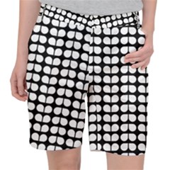 Black And White Leaf Pattern Women s Pocket Shorts by GardenOfOphir