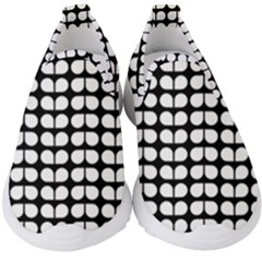 Black And White Leaf Pattern Kids  Slip On Sneakers by GardenOfOphir