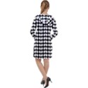 Black And White Leaf Pattern Long Sleeve Hoodie Dress View2