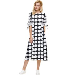 Black And White Leaf Pattern Bow Sleeve Chiffon Midi Dress by GardenOfOphir