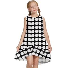 Black And White Leaf Pattern Kids  Frill Swing Dress by GardenOfOphir