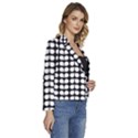 Black And White Leaf Pattern Women s Long Sleeve Revers Collar Cropped Jacket View3