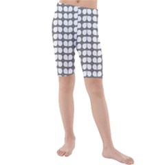 Gray And White Leaf Pattern Kids  Mid Length Swim Shorts by GardenOfOphir