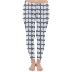 Gray And White Leaf Pattern Classic Winter Leggings by GardenOfOphir