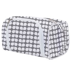 Gray And White Leaf Pattern Toiletries Pouch by GardenOfOphir