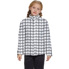 Gray And White Leaf Pattern Kids  Puffer Bubble Jacket Coat