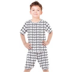 Gray And White Leaf Pattern Kids  Tee And Shorts Set by GardenOfOphir