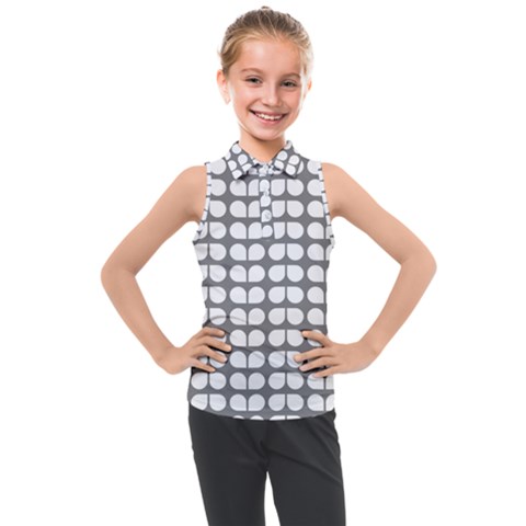 Gray And White Leaf Pattern Kids  Sleeveless Polo Tee by GardenOfOphir