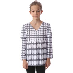 Gray And White Leaf Pattern Kids  V Neck Casual Top by GardenOfOphir