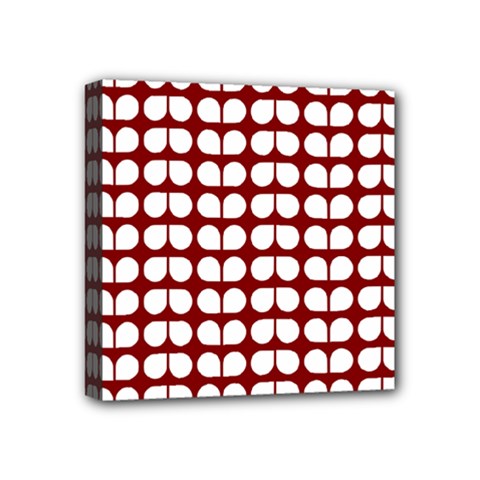 Red And White Leaf Pattern Mini Canvas 4  X 4  (stretched) by GardenOfOphir