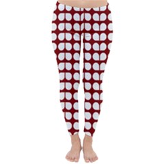 Red And White Leaf Pattern Classic Winter Leggings by GardenOfOphir