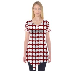 Red And White Leaf Pattern Short Sleeve Tunic  by GardenOfOphir