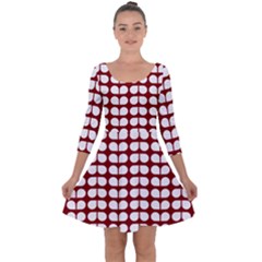 Red And White Leaf Pattern Quarter Sleeve Skater Dress by GardenOfOphir