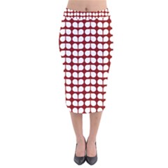 Red And White Leaf Pattern Velvet Midi Pencil Skirt by GardenOfOphir