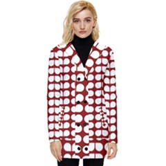 Red And White Leaf Pattern Button Up Hooded Coat  by GardenOfOphir