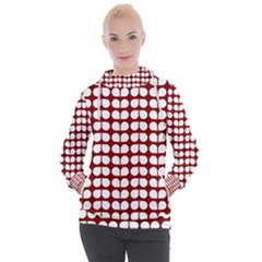 Red And White Leaf Pattern Women s Hooded Pullover by GardenOfOphir