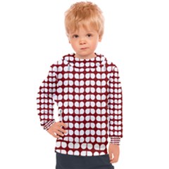 Red And White Leaf Pattern Kids  Hooded Pullover by GardenOfOphir