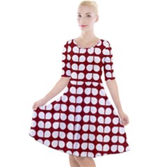 Red And White Leaf Pattern Quarter Sleeve A-line Dress by GardenOfOphir