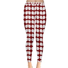 Red And White Leaf Pattern Inside Out Leggings by GardenOfOphir