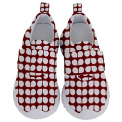 Red And White Leaf Pattern Kids  Velcro No Lace Shoes by GardenOfOphir