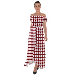 Red And White Leaf Pattern Off Shoulder Open Front Chiffon Dress by GardenOfOphir