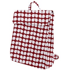 Red And White Leaf Pattern Flap Top Backpack by GardenOfOphir