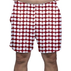 Red And White Leaf Pattern Men s Shorts by GardenOfOphir