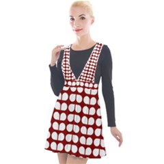 Red And White Leaf Pattern Plunge Pinafore Velour Dress by GardenOfOphir