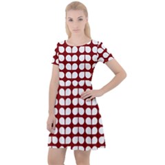 Red And White Leaf Pattern Cap Sleeve Velour Dress  by GardenOfOphir