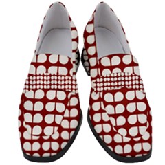 Red And White Leaf Pattern Women s Chunky Heel Loafers by GardenOfOphir