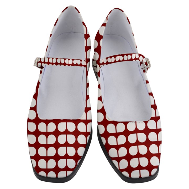 Red And White Leaf Pattern Women s Mary Jane Shoes