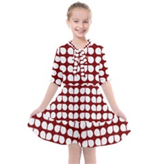 Red And White Leaf Pattern Kids  All Frills Chiffon Dress by GardenOfOphir