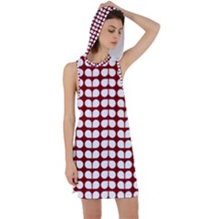 Red And White Leaf Pattern Racer Back Hoodie Dress by GardenOfOphir