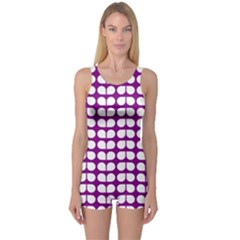 Purple And White Leaf Pattern One Piece Boyleg Swimsuit by GardenOfOphir