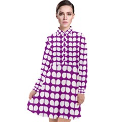 Purple And White Leaf Pattern Long Sleeve Chiffon Shirt Dress by GardenOfOphir